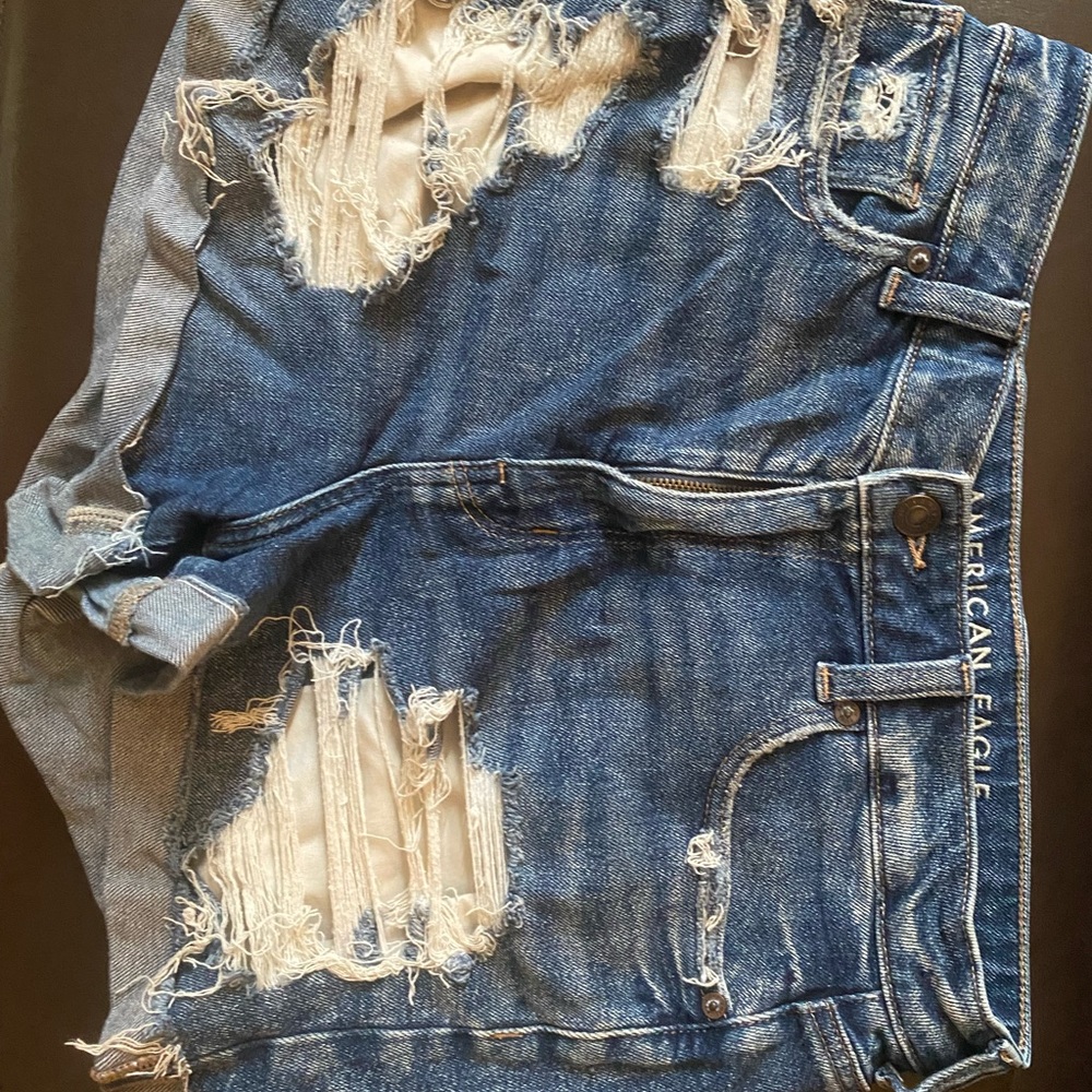 American Eagle stretch high-waisted shorts. Dark denim with rips!